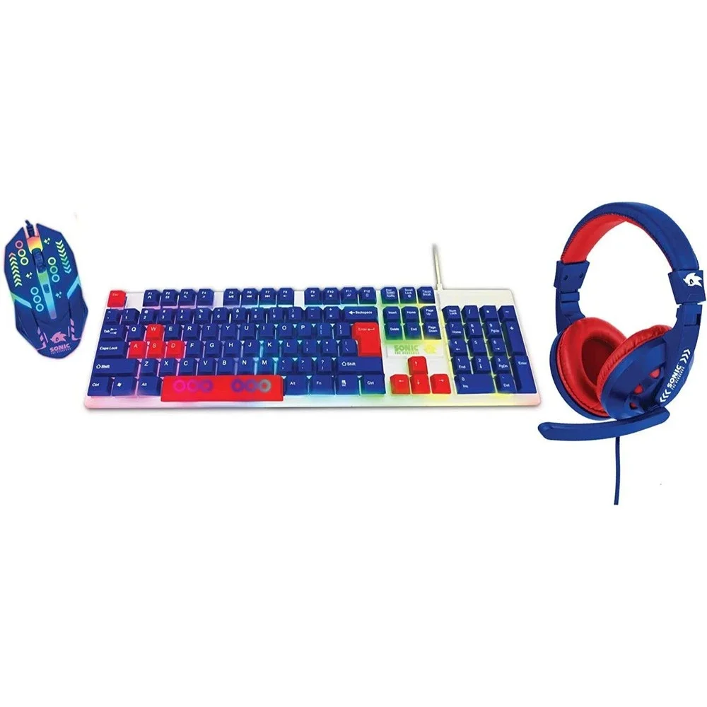 New Sonic The Hedgehog Gaming Combo Set With Keyboard Headset Mouse